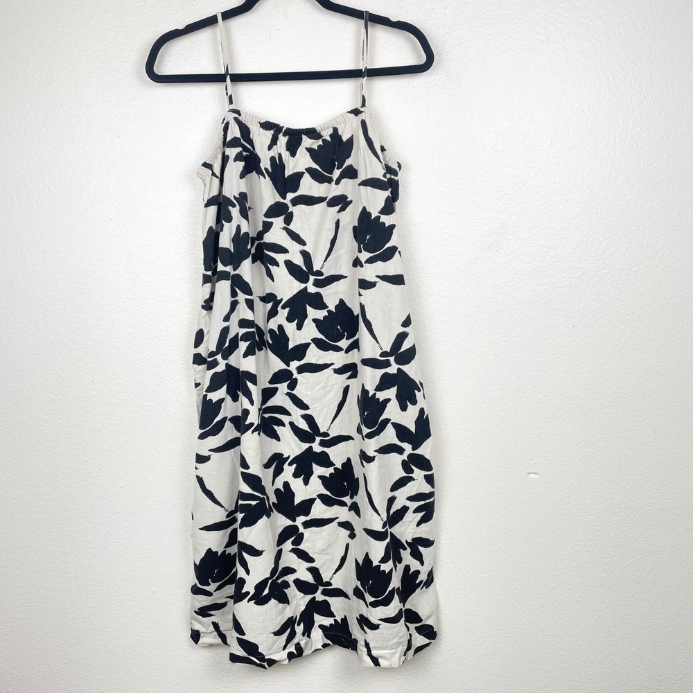 Old Navy Womens Dress Sz L Linen Blend Midi Sundress Beachy Coastal Cottage Boho